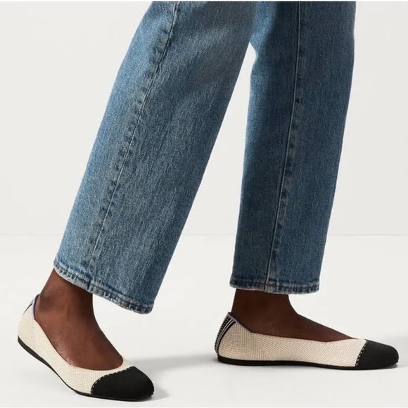 Rothy's Ballet Flat Cream Black Captoe TUXEDO Back Stripe Flat Shoes Sz 6.5/7 - Picture 16 of 16